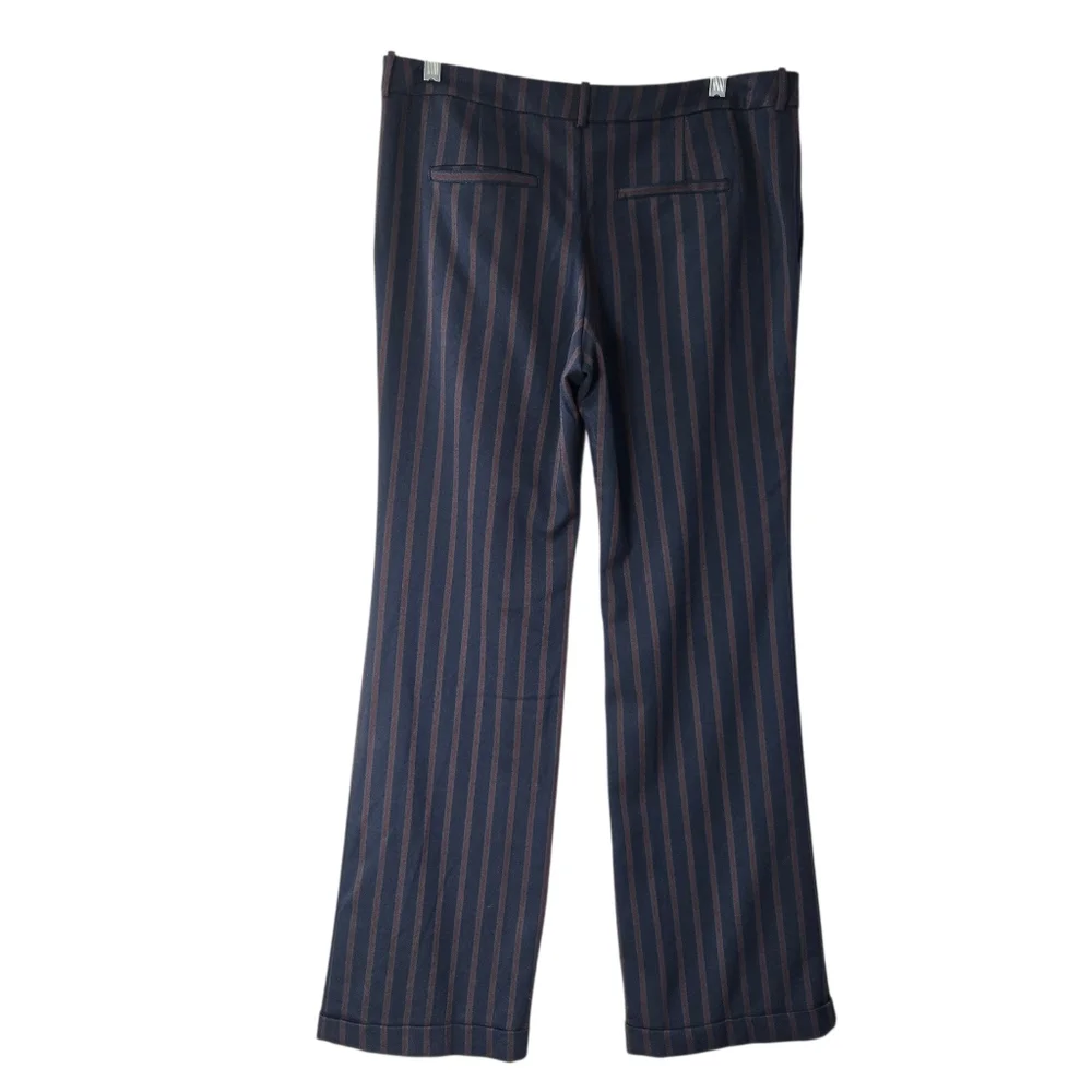 By Anthropologie Low-Rise Striped Flare Pants Cuffed Hem Blue Red